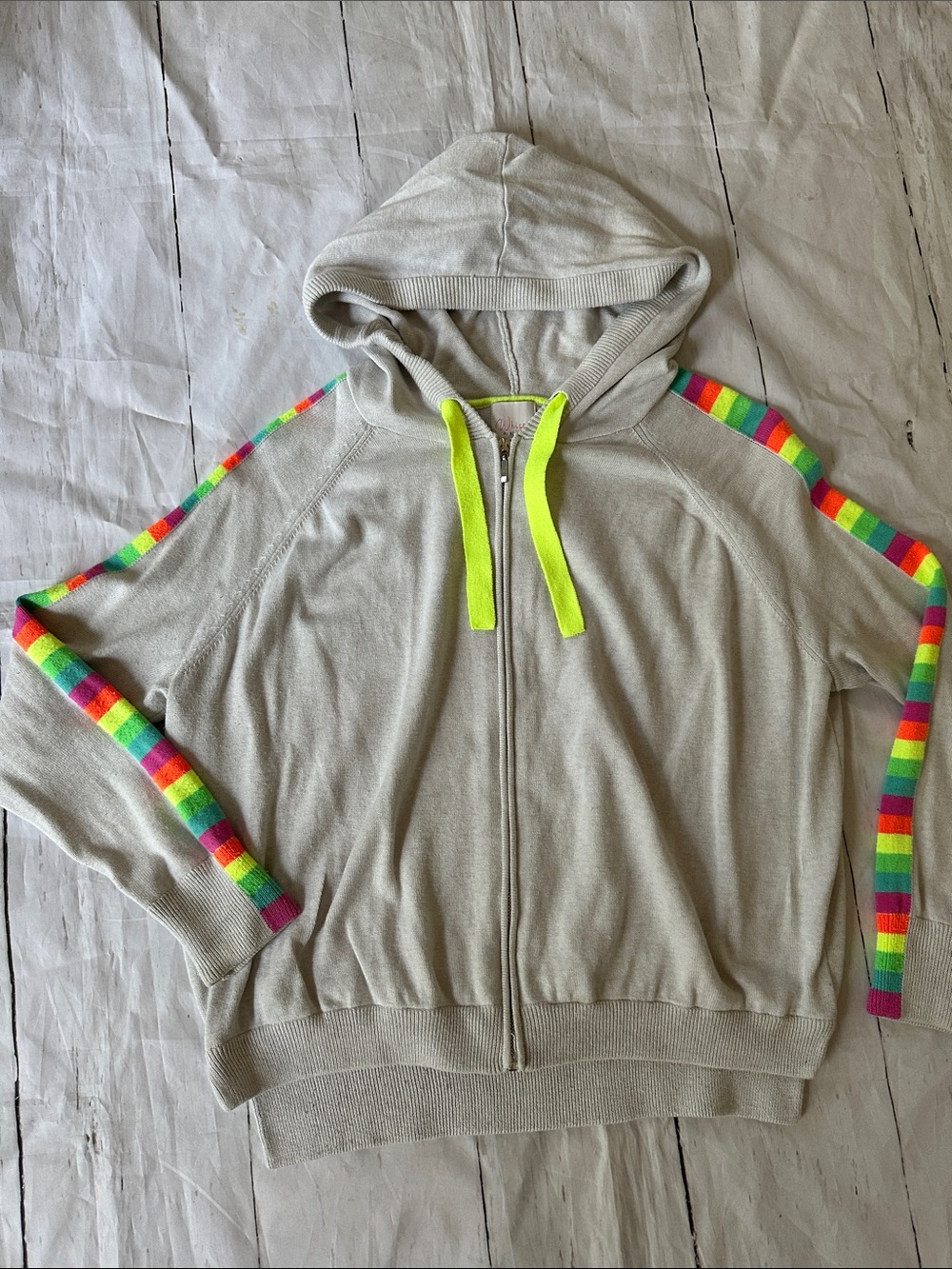 Whisper by Brodie zip up hooded lightweight  sweater medium neon stripes